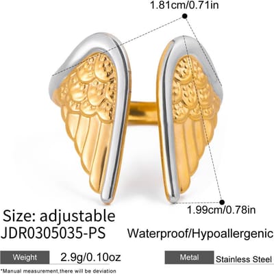 Youthway Klassieke Meerkleurige Engelenvleugels Open Ring Voor Vrouwen Minimalistische Vergulde Roestvrij Staal Ring Mode Sieraden beige