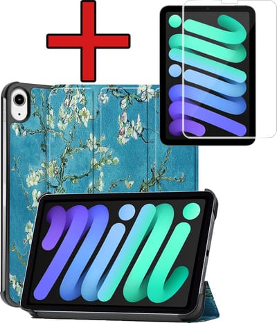 Hoesje - Geschikt voor Apple iPad Mini 7 (2024) - 8.3 inch - 7e Generatie - Met Screenprotector - Hardcover Book Case - Trifold Bookcase Hoes - Hard Cover - Tablethoes - Bloesem