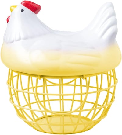 Keramische Eierhouder - Kip Mand - Keuken Opbergen - Uniek Design - Max 25 Eieren - Geel