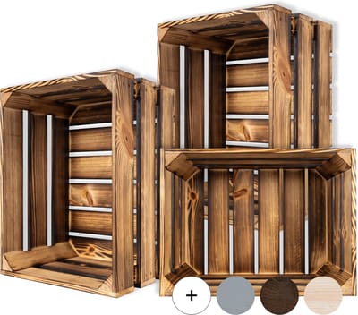 Creative Deco Houten 3 x Krat Vintage | 40 x 30 x 23 cm | Gevlamd | Krat Hout | Fruitkrat Decoratie Wijnkratten Appelkrat | Perfect als Kouten Kist Cadeaudoos Speelgoedkrat Opbergdoos Paasdecoratie