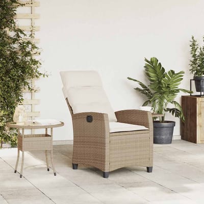 vidaXL - Verstelbare - tuinstoel - met - bijzettafel - poly - rattan - beige