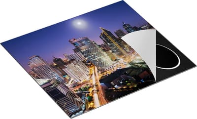 Chefcare Inductie Beschermer Makati Stad Skyline in de Nacht in Thailand - 60x50 cm - Afdekplaat Inductie - Kookplaat Beschermer - Inductie Mat