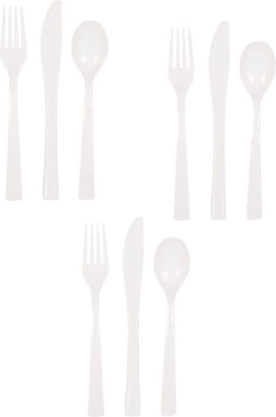 Unique Party Feest bestek setje - 48 personen - herbruikbaar kunststof - wit - messen/vorken/lepels