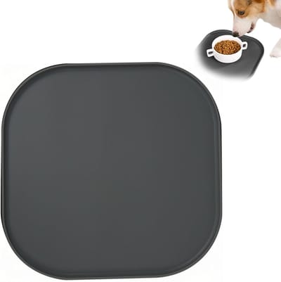 bakmat voor honden en katten, antislip, waterdichte voermat met rand, geschikt voor levensmiddelen, vierkant voederplateau, gemakkelijk te reinigen, donkergrijs, 27 x 27 cm
