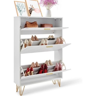 VEVOR Slim schoenenkast, wit schoenenrek, 800 x 239 x 1200 mm schoenenrek met 3 kleppen + bovenvak, schoenenladekast met een draagvermogen van 68 kg, schoenenkast P2 spaanplaat voor gang