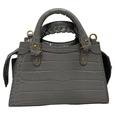 Balenciaga Mini Neo Classic City Croc-Embossed Handtas in Grijs Leder