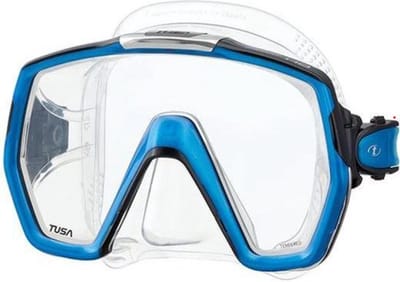 TUSA Freedom HD M1001 – Premium snorkelmasker & duikbril van hypoallergeen siliconen met breed panoramisch zicht en één venster – Transparant/Donkerblauw – M1001 FB