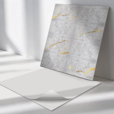 Wallfluent Vinyl Tegels - Elegant Marmerpatroon Zelfklevende PVC Tegels - 30 cm x 30 cm - Grijs Vinyl Tegels - Set van 9 - Vierkant PVC Tegels - Texturen Plaktegels - Vinyl Vloer Tegels - Plaktegels Keuken en Badkamer