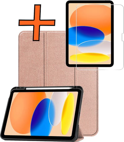 Hoesje - Geschikt voor Apple iPad A16/A18 (2025/2026) - 11 inch (11e & 12e generatie) - Met Screenprotector - Trifold Bookcase - Hard Cover Case - Met Uitsparing Geschikt voor Apple Pencil - Hardcover Book - Tablet Hoes - Rood