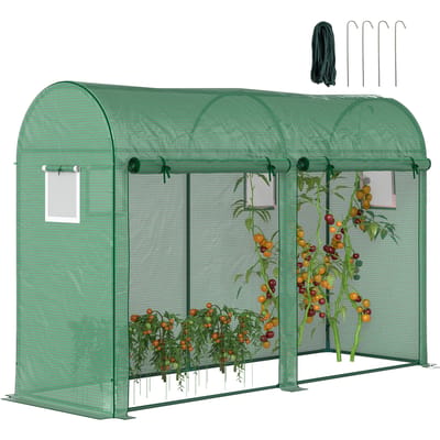 Outsunny tuinkas 3 m² PE, buitenkas met versterkt zeil 140g/m² anti-UV, stalen onderstel, 2 deuren met ritssluiting en 4 oprolbare ramen, 3x1x2 m, Groen