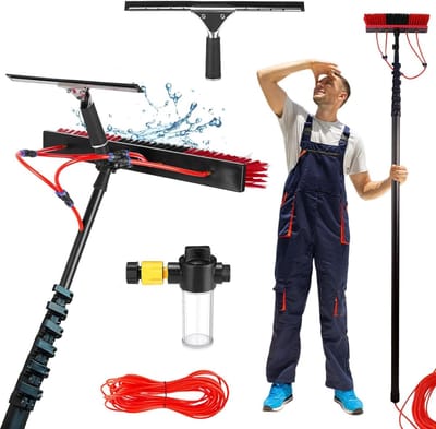 Telescopische reiniger - Raamwisser stok - Hoge oppervlakken reinigen - Koolstofvezel stang - 10 meter - Grijs