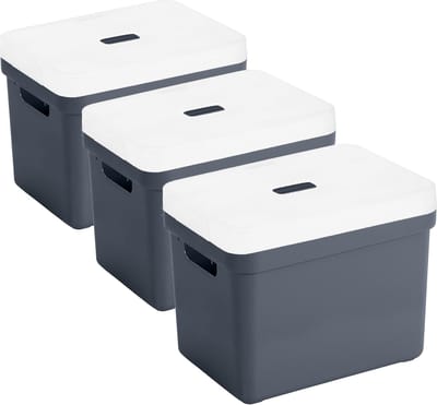 Sunware Opbergboxen met transparante deksel - 3x stuks - kastmanden - donkerblauw - 18 liter - kunststof - 35 x 25 x 24 cm - Opbergers