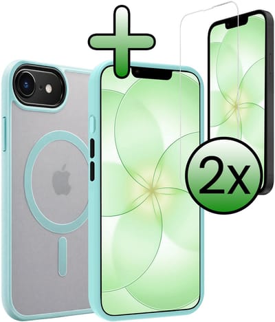 Hoesje Met 2x Screenprotector - Geschikt voor Apple iPhone 17e - Magsafe Compatible - Sterk & Shockproof - Back Cover - Shock Proof Case - Telefoon Hoes - Lichtblauw