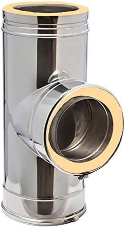 Geïsoleerde Dubbelwandige Rookpijpaansluiting 90° T-stuk 150 mm RVS