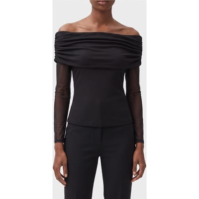 The Kooples Stretch Boat Neck Long Sleeve Mesh Top Black Größe: 34 | Longsleeves Outlet | Damen | Schwarz