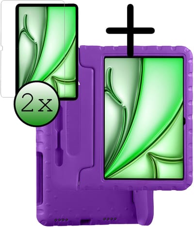 Hoesje Geschikt voor Apple iPad Air M3/M4 (2025/2026) - 11 inch - Met 2x Screenprotector - Kinderhoes Shockproof Bumper - Kidsproof Case - Tablet Hoes - Kinder Hoes Cover - Paars