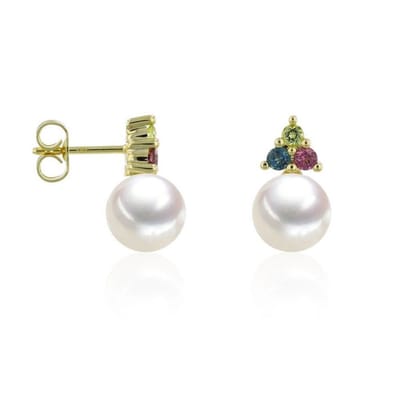 Luna-Pearls - 311.2128 - Oorstekers - Dames - 585 Geelgoud - Zoetwatercultuurparel en Topaas