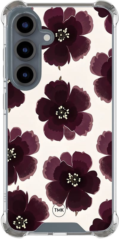 Shockproof hoesje geschikt voor Samsung Galaxy S25 - Burgundy flowers - Schokbestendig - Verhoogde randen - TPU case - Extra Sterke Back Cover - Bloemen - Transparant, Rood