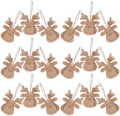 Dailygoods- Kerstornamenten 20 Stuks - Onbewerkte Houten Plakjes - Houten Rendierkop - Hangende Hanger - Cadeaulabels - DIY Knutselen - Kerstdecoratie