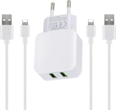Usb Stekker + Oplaadkabels geschikt voor iPhone 14, 13, 12, 11, X, 8, 7, SE, AirPods, iPad 2018, 2017, 2016, 2015, Air 1, Air 2 - 1 Meter - 12 Watt