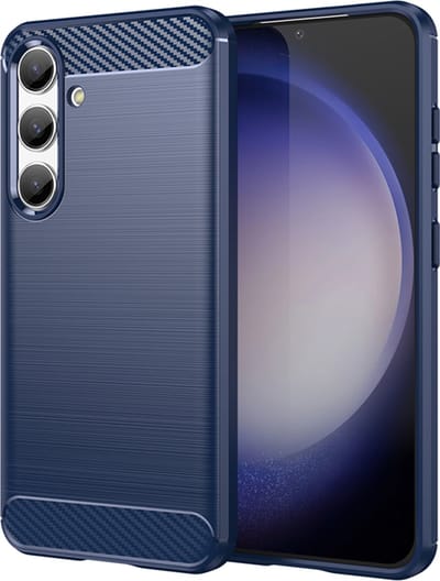 MobyDefend Hoesje - Geschikt voor Samsung Galaxy S24 - TPU Backcover - Geborstelde Metaal & Carbon-Look - Blauw