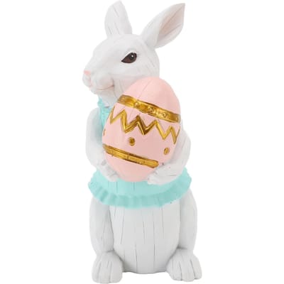 Schattig Vintage Hars Paashaasbeeldje voor Huisornament Vakantiedecoratie Vasthoudend Holding A Colored Egg