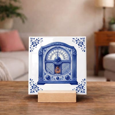 Delftsblauw Tegeltje 11x11 Radio – Retro Wanddecoratie Cadeau