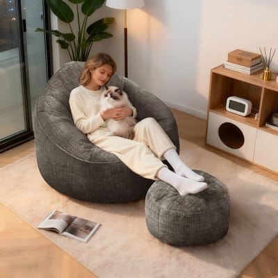 Hiaonyx Zitzak sofa comfortabel zitmeubel voor woonkamer en slaapkamer - met voetenbank - Grijs