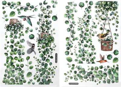 Natuurlijke raamstickers met bladeren en vogels, statische decoratie voor woonkamer, kantoor en badkamer, anti-botsing en sfeervolle uitstraling