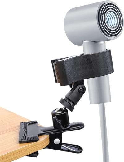 longziming - Föhn Houder Klem - Handvrije Haardroger Standaard - Verstelbare Föhn Clip Houder - 360 Graden Draaibaar - 180 Graden Schuifbaar - Metaal En PP - Compact En Lichtgewicht - Bespaart Nek En Schouders - 1 Stuk