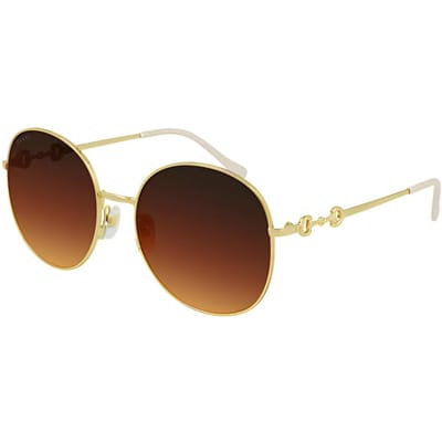 Gucci Paardenbit Lichtgewicht Metaal Goud Rond Montuur Wit Spiegeltje Ronde Zonnebril Dames zonnebril GG0881SA-004 Dust Bag+Eyeglass Case (Random Color)