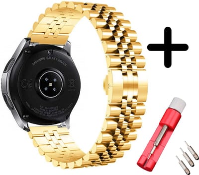 Strap-it bandje Jubilee staal goud + toolkit - geschikt voor Samsung Galaxy Watch Active / Active2 / Galaxy Watch 3 41mm / Galaxy Watch 1 42mm / Gear Sport