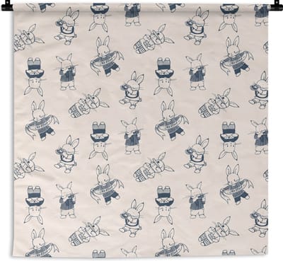 Wandkleed - Wanddoek - Konijnen - Vintage - Patronen - 180x180 cm - Wandtapijt