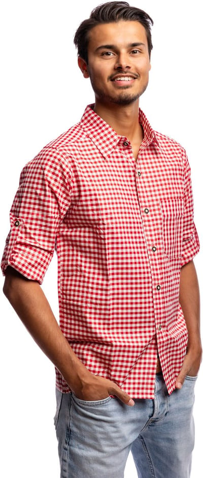 Samex® Oktoberfest Heren - Blouse - Oktoberfestknopen - Tiroler Overhemd - Lederhosen Man - Rood - Wit - Maat XXS