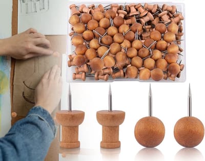 100 Houten Ronde Spijkers voor Prikborden - Ronde Kop Spelden voor Kantoor en Kaarten