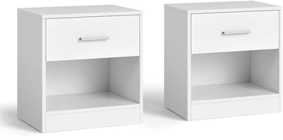 M-Goods - Nachtkastjes Set van 2 - Nachtkastje Wit - Moderne Bijzettafel met Lade - Slaapkamer Kastje - Compact & Stabiel Design