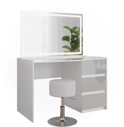 Vicco Marla Kaptafel – 120 cm met LED-spiegel en kruk Wit Hoogglans