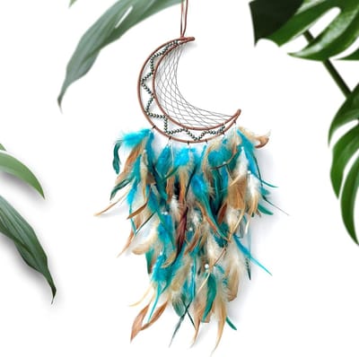 Green Dream Catchers, Large Moon Dream Catcher for Bedroom, Perfect Handmade Dream Catchers Wall Decor Hanging Ornament Art Craft Gift (Green Moon)