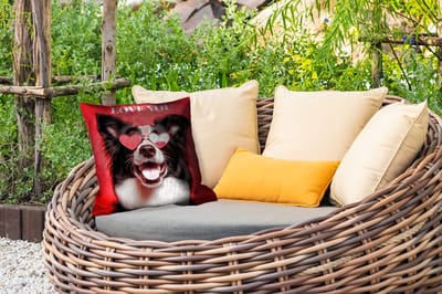 Tuinkussen - Hond - Hartjesbril - Loveyou - Rood - 40x40 cm - Weerbestendig