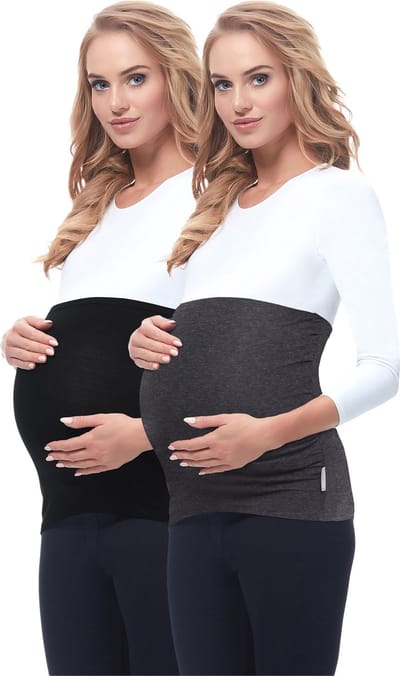 Be Mammy Dames Zwangerschapsbuikband - Zwanger - Viscose - 2Pack - BE-BE20-169-BB-2pack - Zwart/Donkermengkleur - 36/38