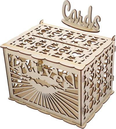 Houten Trouwkaartendoos - Bruiloft Spaarpot - Kaarten Ontvangen - Rustiek Uitgehold Ontwerp - 30 x 23 cm