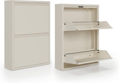 Metalen Schoenenkast Bodi – 2 Vakken – Soft Beige – Voor 4 Paar Schoenen