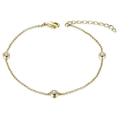 Gisser Jewels - Armband - Gezet met 3x Zirkonia Stenen in Gladzetting - 3mm Breed - Lengte 17+3cm - Verguld Zilver 925 - B1000Y-17+3 - Sieraad - Dames