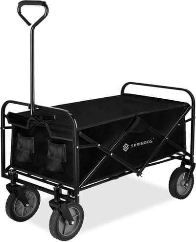 Springos Bolderkar - Opvouwbaar - Strandkar - Tuinkar - Zwart - 80 KG - 90 x 52 x 120 Cm