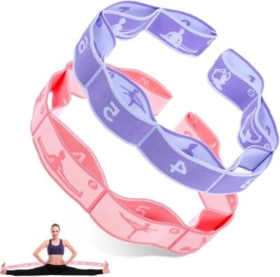Set van 2 Elastische Yoga Stretch Bands met 8 Lussen voor Fitness, Pilates en Dansoefeningen