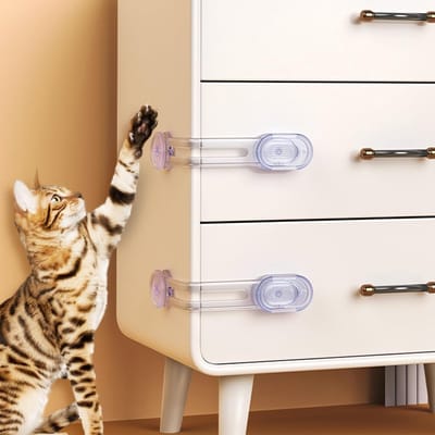 Oneay (Verpakking van 2, transparant) Katbestendige kastsloten om te voorkomen dat katten en honden bij voedselkasten en afvalbakken kunnen komen; babyveilige kastsloten.
