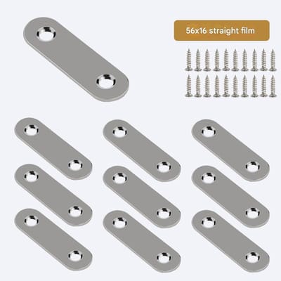Verpakking van 10 stuks 56*16mm rechte beugels met schroeven, platte roestvrijstalen beugels, reparatiebeugels, platte plaatbeugels, roestvrijstalen rechte beugels.