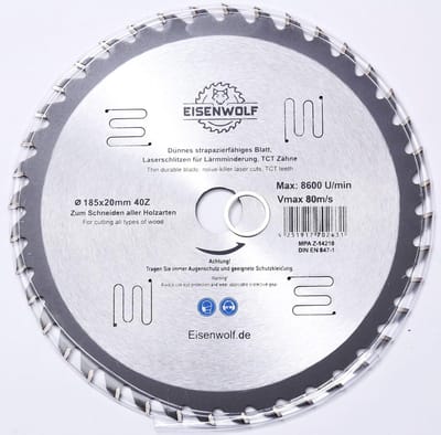 Topkwaliteit cirkelzaagblad 185 x 20 mm voor hout met 40 TCT-tanden