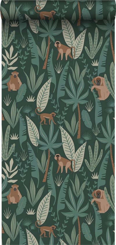 ESTAhome behang jungle apen donkergroen - 53 cm x 10.05 m - 139234