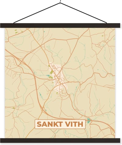 Posterhanger incl. Poster 60x60 cm - Schoolplaat - Kaart - Sankt Vith - Stadskaart - België - Plattegrond - Textielposter - Zwarte latten - Stadskaart